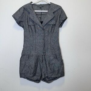 Love Stitch Linen Blend Romper Hooded Women's Sz‎ M Grunge Y2K Style NWT Summer